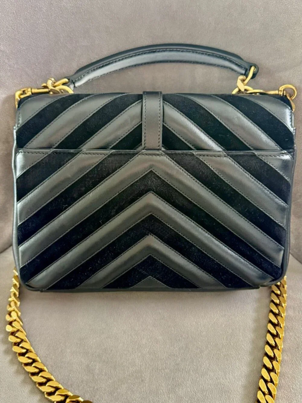 YSL Medium College Bag Black Suede and Leather